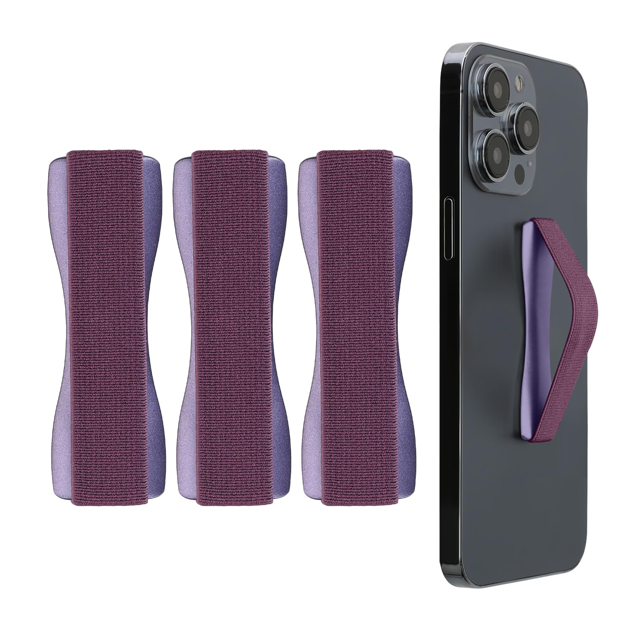 kwmobile Supporto Dita Cellulare - Set 3x Fasce Elastiche Sostegno Antiscivolo Antiurto Telefonino Supporto Universale - Finger Holder Phone bordeaux metallizzato/mora/mora