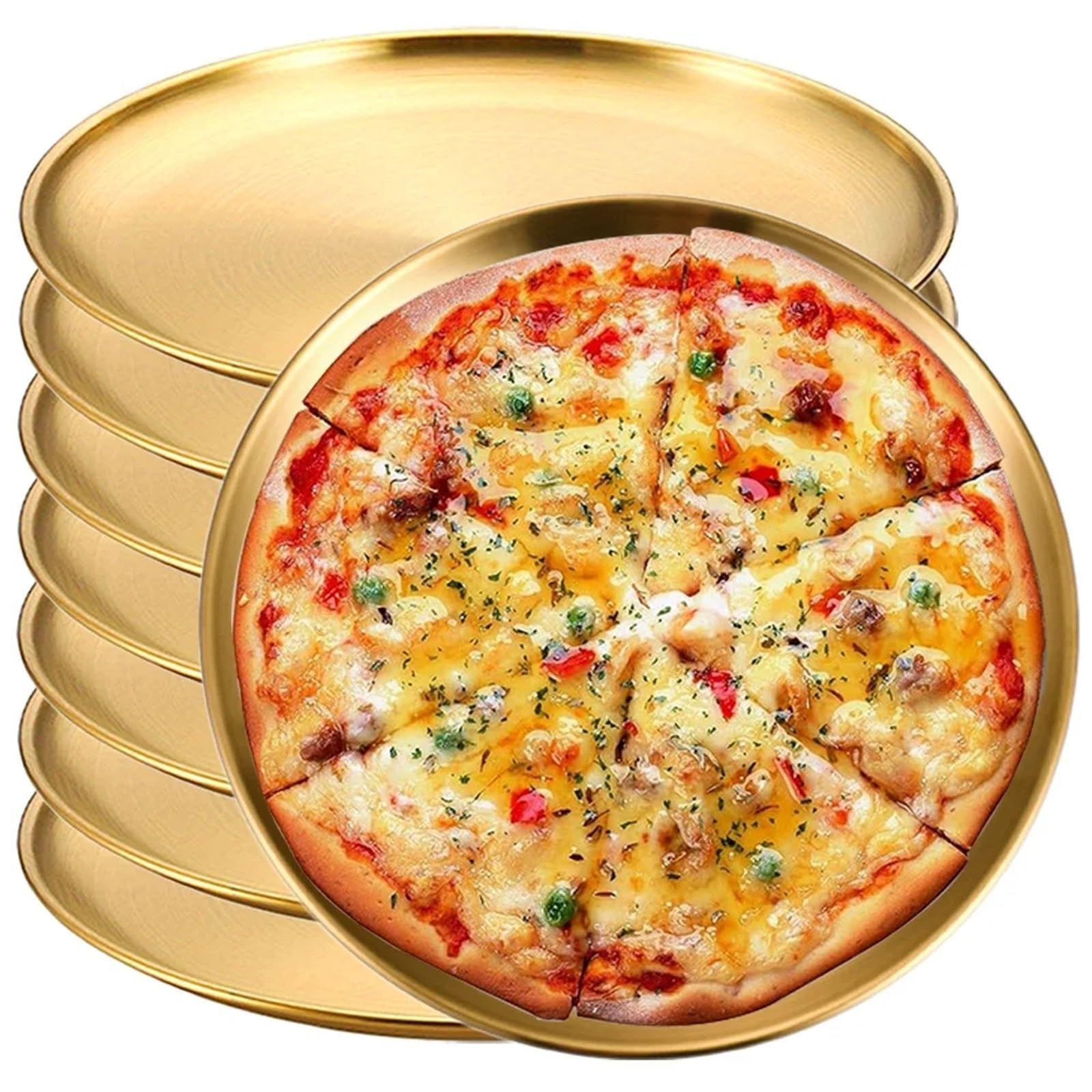 Bandeja de Servicio de Acero Inoxidable 8 Platos Redondos Dorados de Acero Inoxidable 14/17/20/23/26 cm for Camping, Picnic y Cocina(8Pcs Silver 26cm)