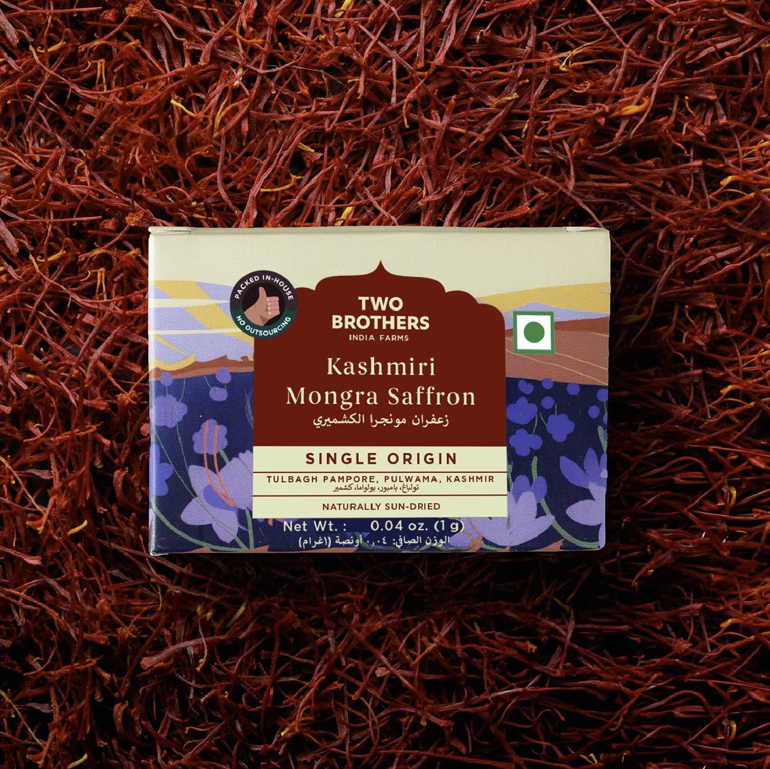TWO BROTHERS ORGANIC FARMS Safran Kashmiri Mongra (1 g) | Premium, récolté à la main et séché au soleil | Arôme riche, stimule l'immunité, aide à la digestion et améliore la santé de la peau