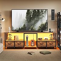 Homiflex 71" Rustic Brown TV Stand for 80/75 Inch TVs - LED Entertainment Center with 4 Fabric Drawers, Power Outlets & Open Shelves