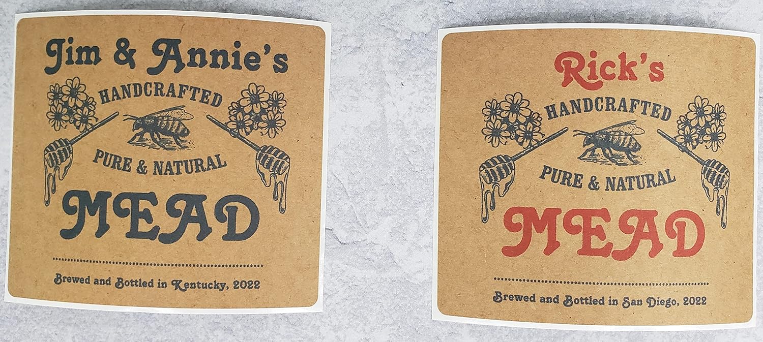 Personalized Mead Bottle Labels for Home Brew on Kraft Labels 4" Wide X 3 1/2" Tall