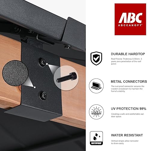 Miniatura 6 de ABCCANOPY Gazebo de madera de 11 x 13 pulgadas para patio al aire libre con techo de metal duro para jardín, patio trasero y terraza