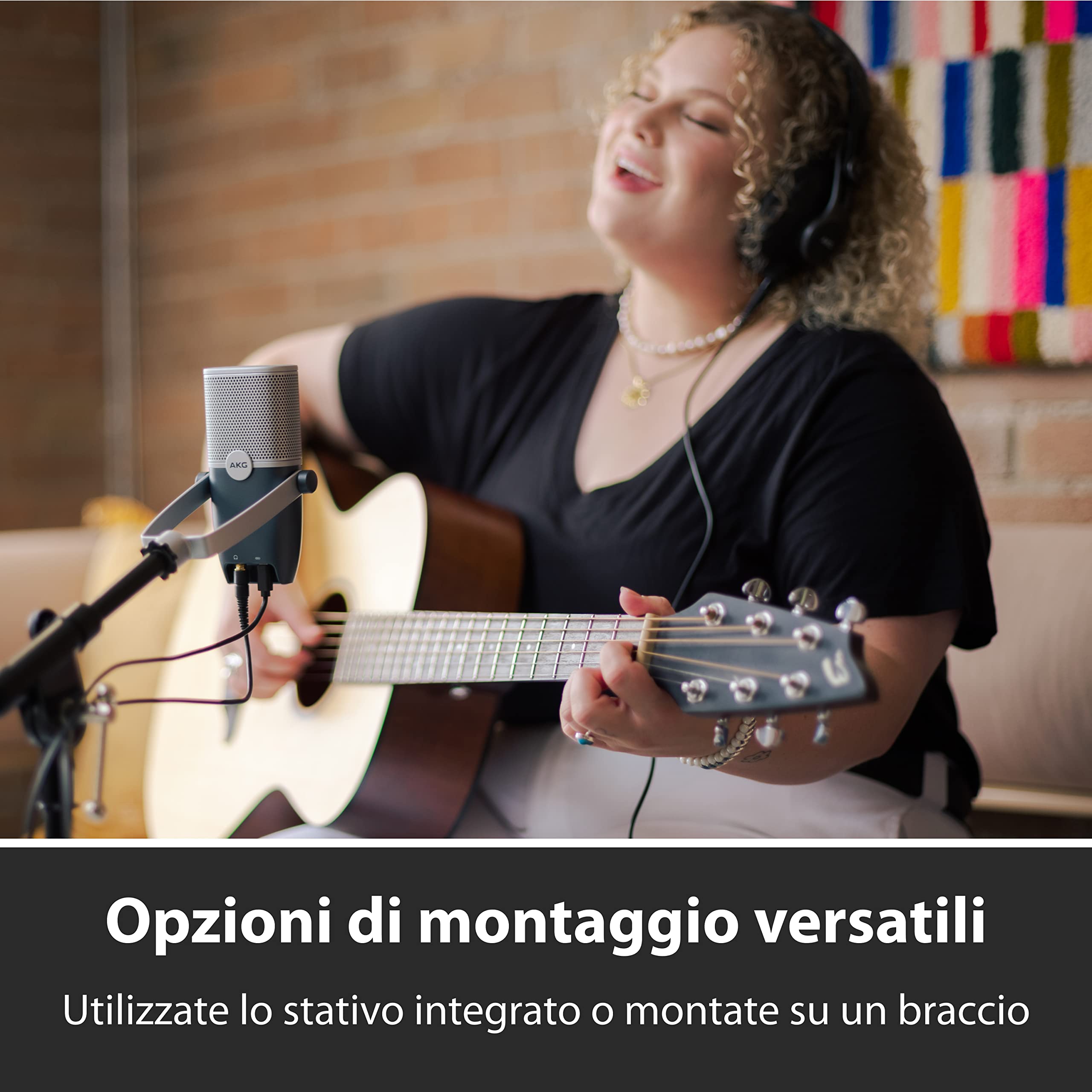 AKG Pro Audio Ara Microfono professionale a condensatore USB-C - Modalità di acquisizione audio a doppio schema per podcast, video blogging, gaming e streaming, Blu e Argento