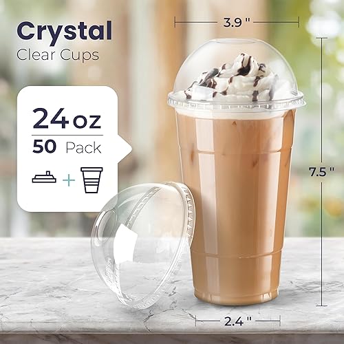 Miniatura 9 de Fit Meal Prep Paquete de 100 vasos de plástico transparente de 16 onzas con tapas de cúpula, tazas desechables para café helado, tazas Boba sin BPA