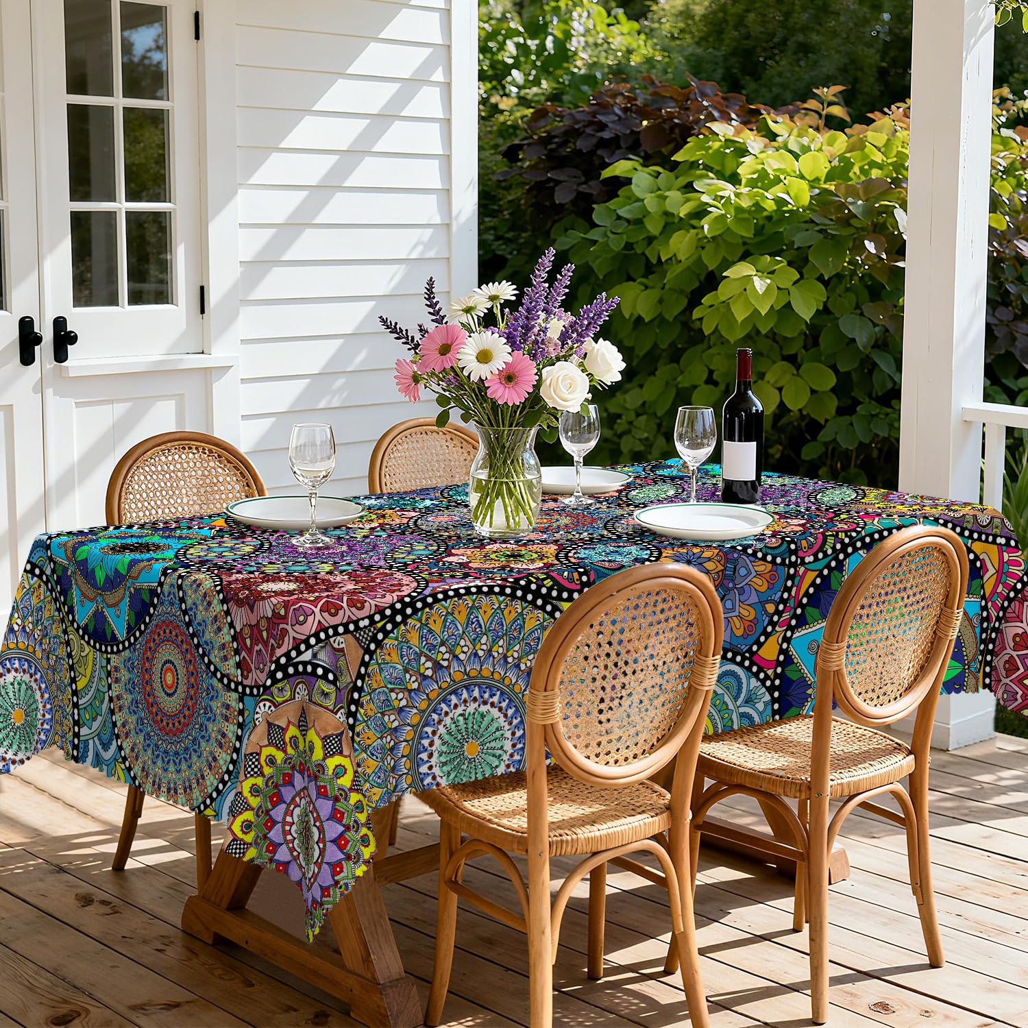 Tovaglia rettangolare antimacchia resistente alle intemperie 110 x 140 cm stile boho