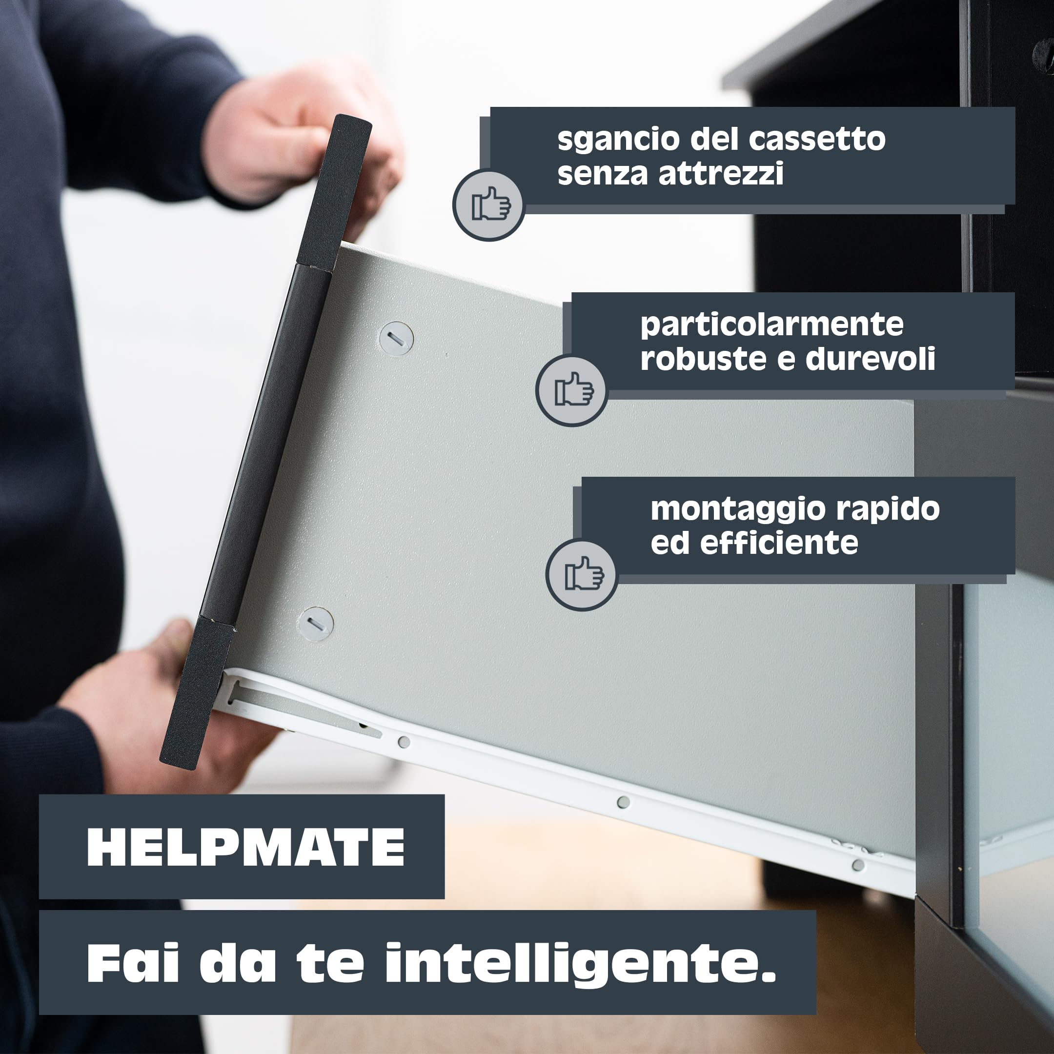 HELPMATE – Guida per binario scorrevole 350 mm – 1 paio – bianca | Guida per cassetti adatta all’estrazione parziale – materiale di fissaggio incluso