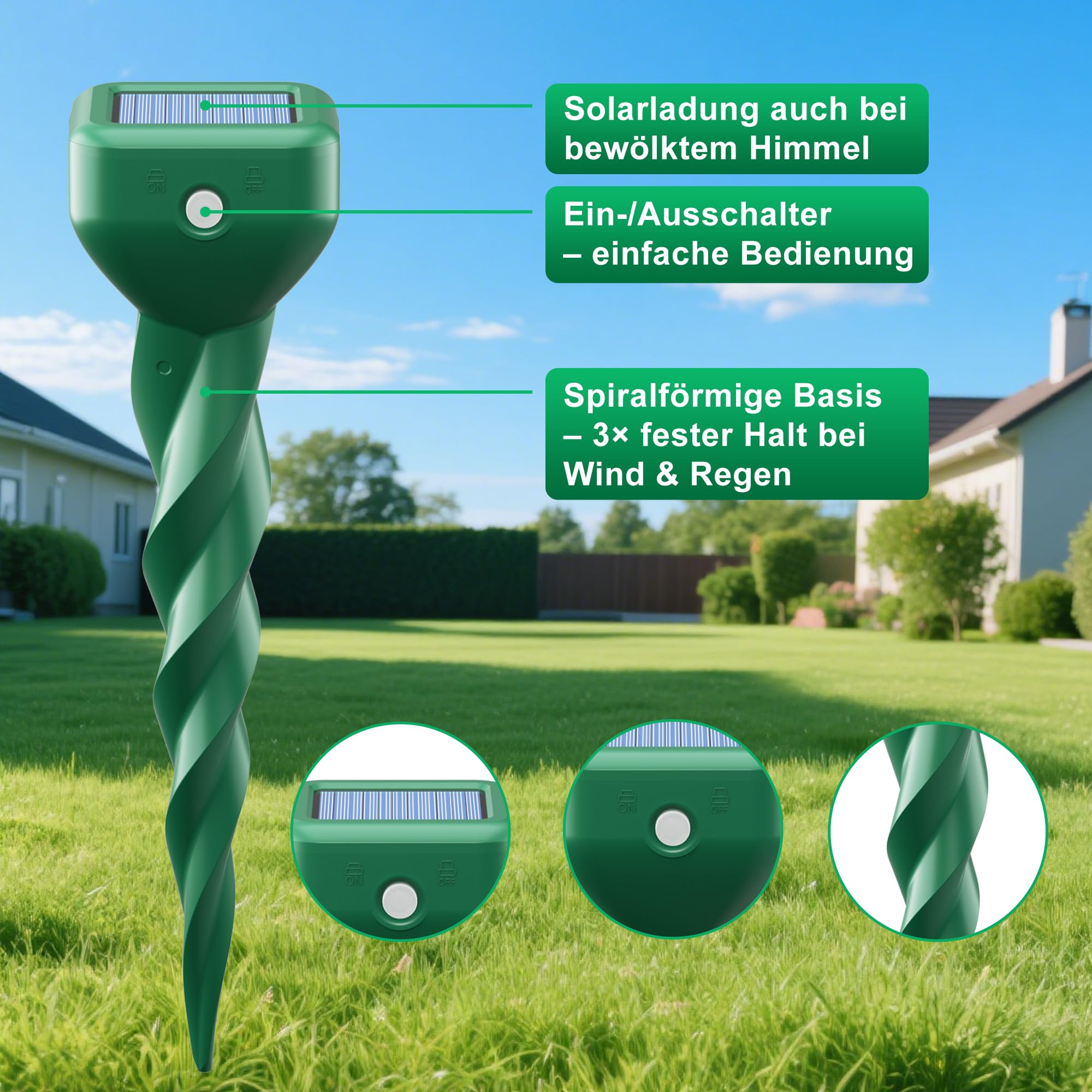 Solar Maulwurfschreck 6er Pack für Garten und Rasen, IP67 wasserdichter Maulwurf Vertreiber zur Vertreibung von Wühlmäusen, kabellose Anwendung ohne Chemikalien