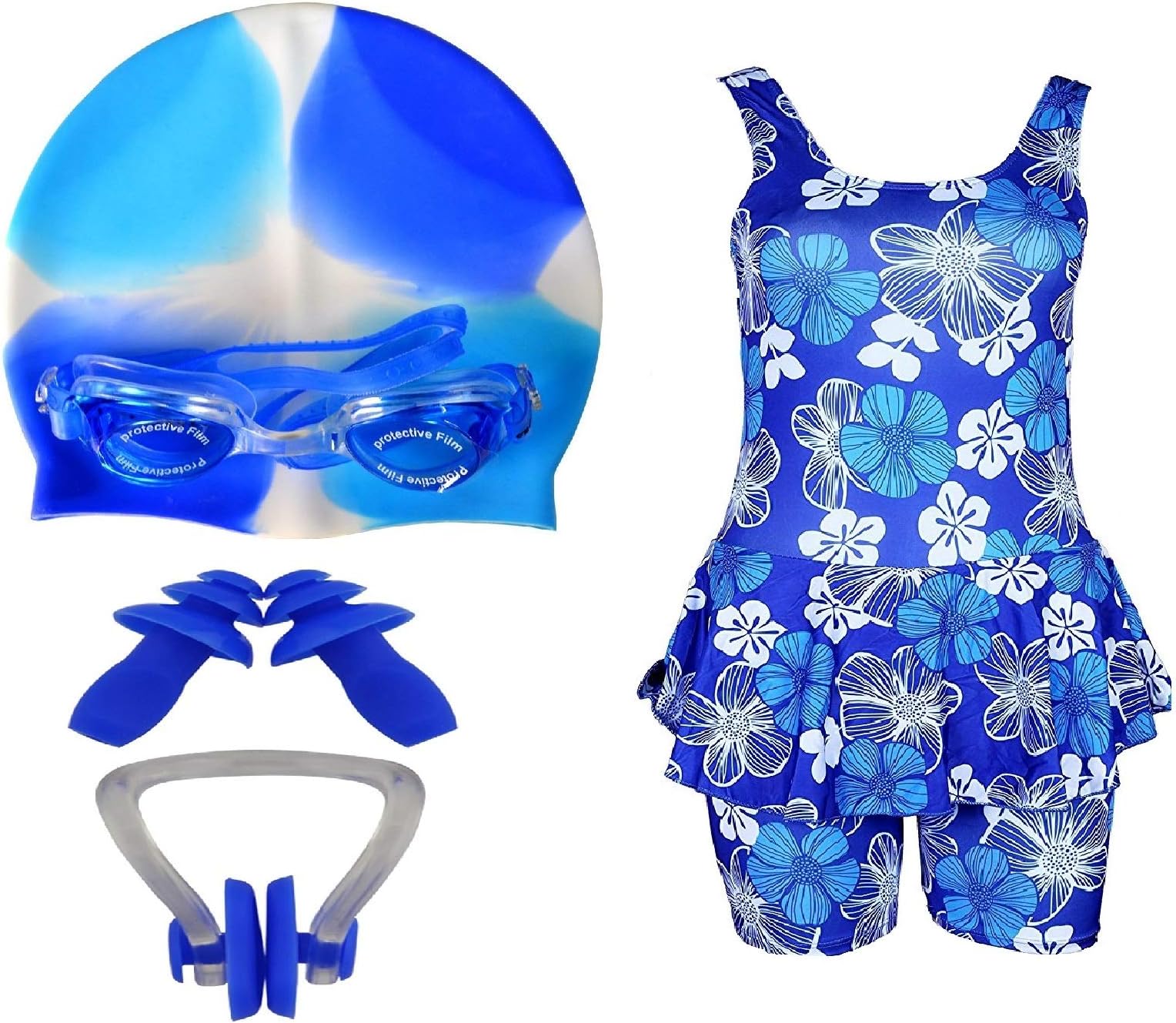 Golden Girl Girls Swimming Kit with Swimming Costume Swimming Goggles Silicone Swimming Cap