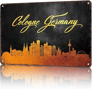 TIUUOK Vintage Signs Poster Inspirational Metal Wall Art Cologne Germany Skyline for Office Dorm Room Bar Garage Decor 8X12inch