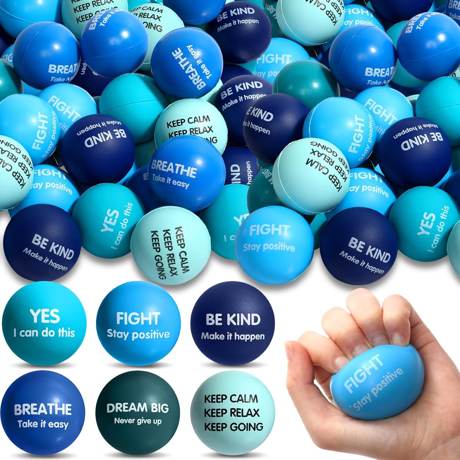 Liliful 30 Pcs Motivational Stress Balls Bulk 2.2 Inch Inspirational Squeeze Balls for Adult Fidget Toys for Anxiety Relief Valentines Day Employee Appreciation Gifts Classroom Reward, Blue