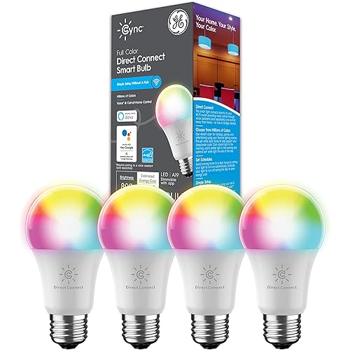 GE CYNC Smart LED Light Bulbs, Full Color and Color Changing, Bluetooth and Wi-Fi Enabled, Compatible with Alexa and Google Home, A19 Bulbs (Pack of 4)