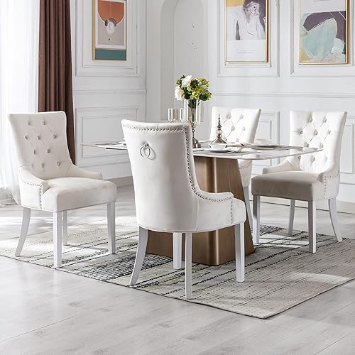 Miniatura 9 de Sillas de comedor de terciopelo modernas copetudas, sillas de comedor laterales de granja, sillas de cocina, sillas Parsons con patas de madera