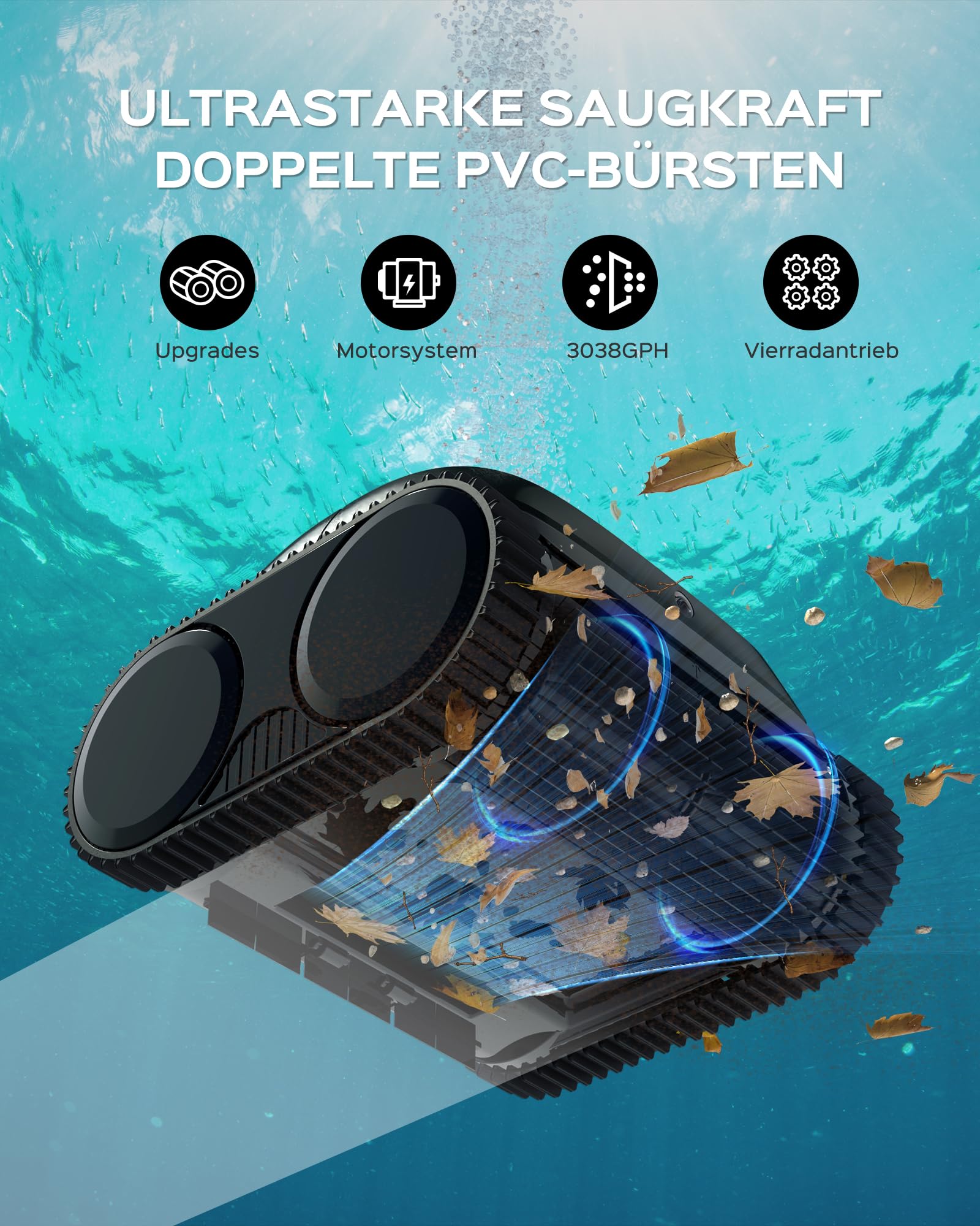 WYBOT C1-Plus Robot Piscina Limpiafondos y Paredes, para Piscinas enterradas y elevadas, 160min autonomía, Limpieza 4-en-1 (160m²), Navegación Inteligente & App, Negro Tinta