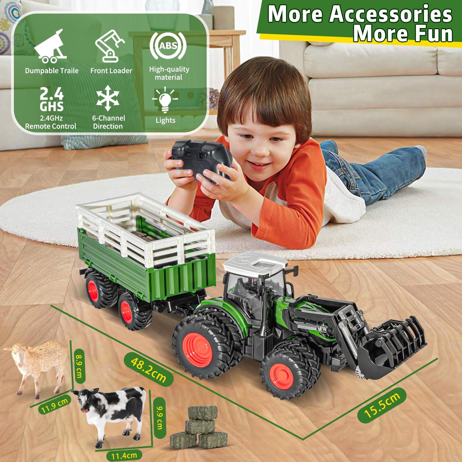 Ferngesteuerter Traktor mit Anhänger 2.4 GHz RC Spielzeug ab 3 Jahre
