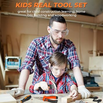 INCLY 24 PCS Kids Real Tool Set with Tool Bag، Boys Small Real Hand Tools Kit، Children Construction Tools Hammer Screwdriver for Home DIY Building and Woodworking