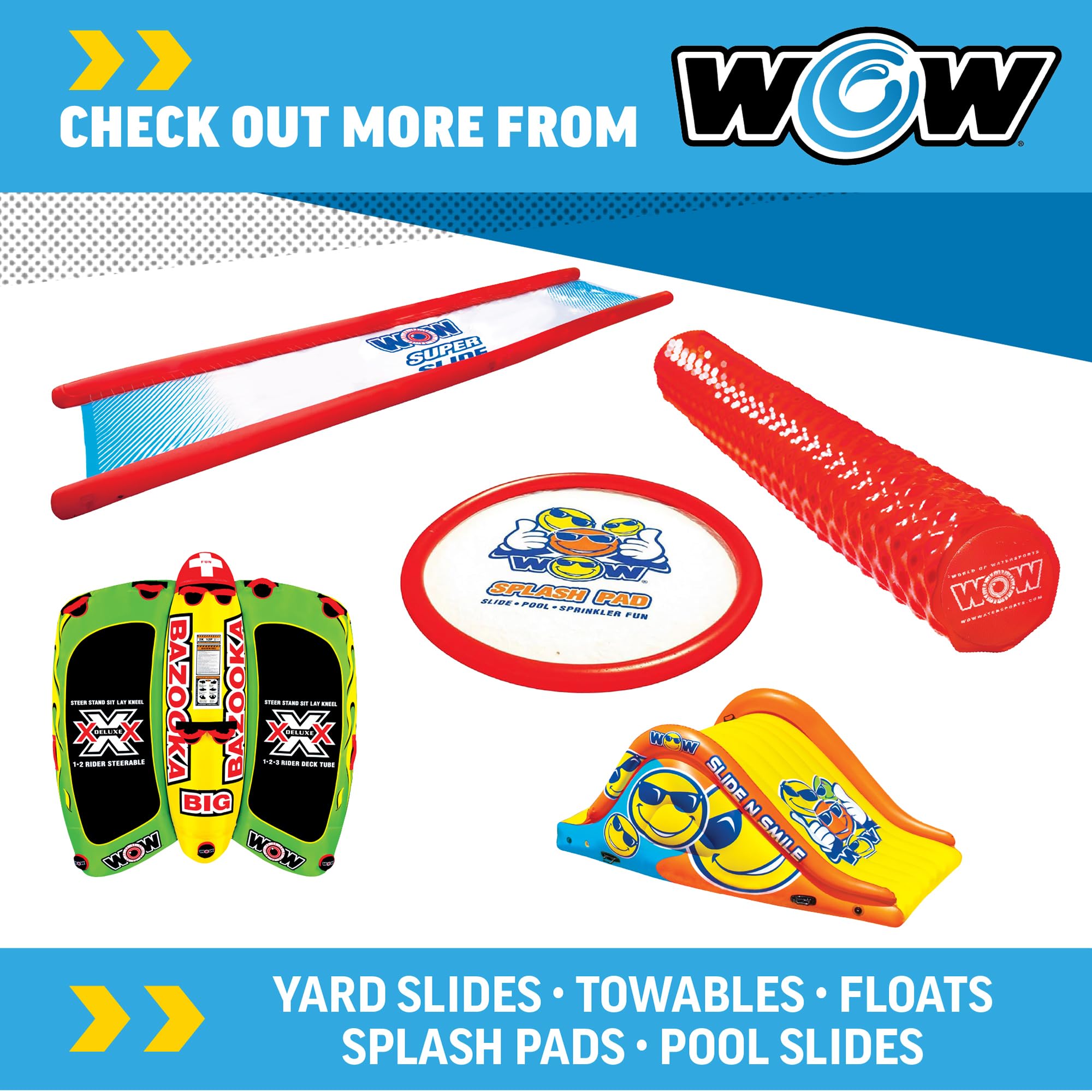 Wow Sports Wiggler - Tobogán Inflable con Tope Central, Accesorio para Manguera de jardín, Juego acuático en el Patio Trasero, niños y Adultos