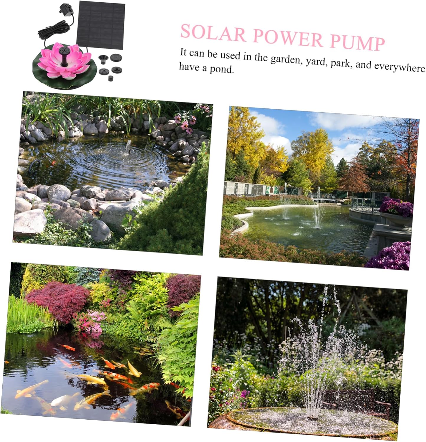 Solar Lotus Flowers Fountain Solar-Powered Water Feature for Outdoor Pool Decoration
