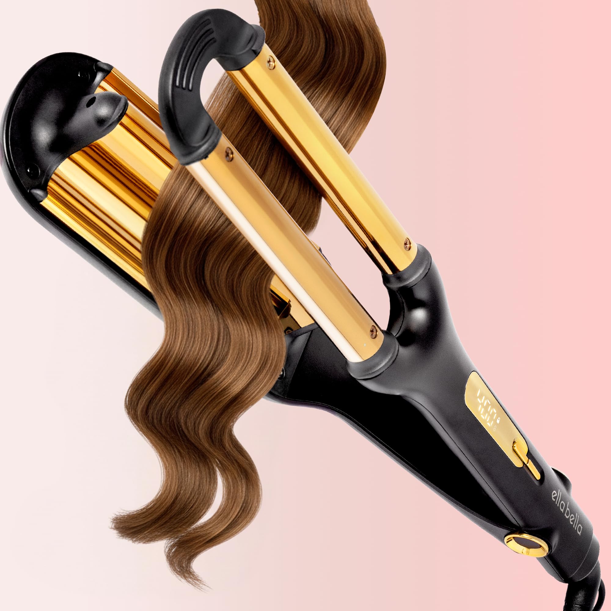 ELLA BELLA® Open Waver Curling Iron • 3 Barrel Hair Crimper Tool • Instant & Long-Lasting Open Waves • Digital Display to Accurately Control Temperature • Deep Waver Curler • Suitable for All Hair