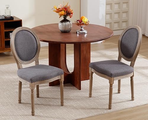 Miniatura 35 de chairus Juego de 2 sillas de comedor de ratán de granja, sillas de campo francesas de cuero con respaldo redondo, sillas laterales ovaladas para