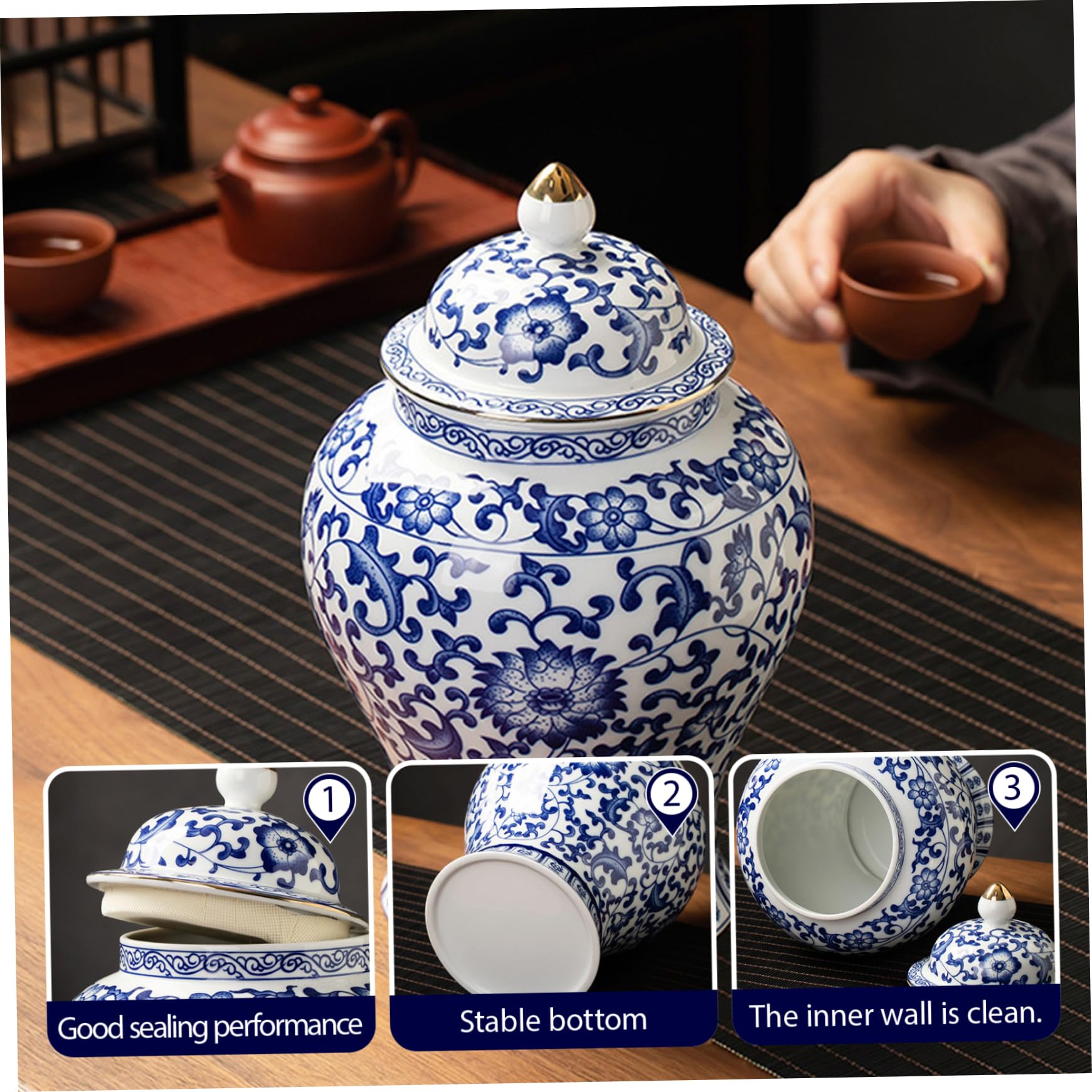 Frascos de jengibre para decoración del hogar, frascos de jengibre azul y blanco decorativos de cerámica con tapa, decoración de jarrones de porcelana para mesa, sala de estar, estantería#