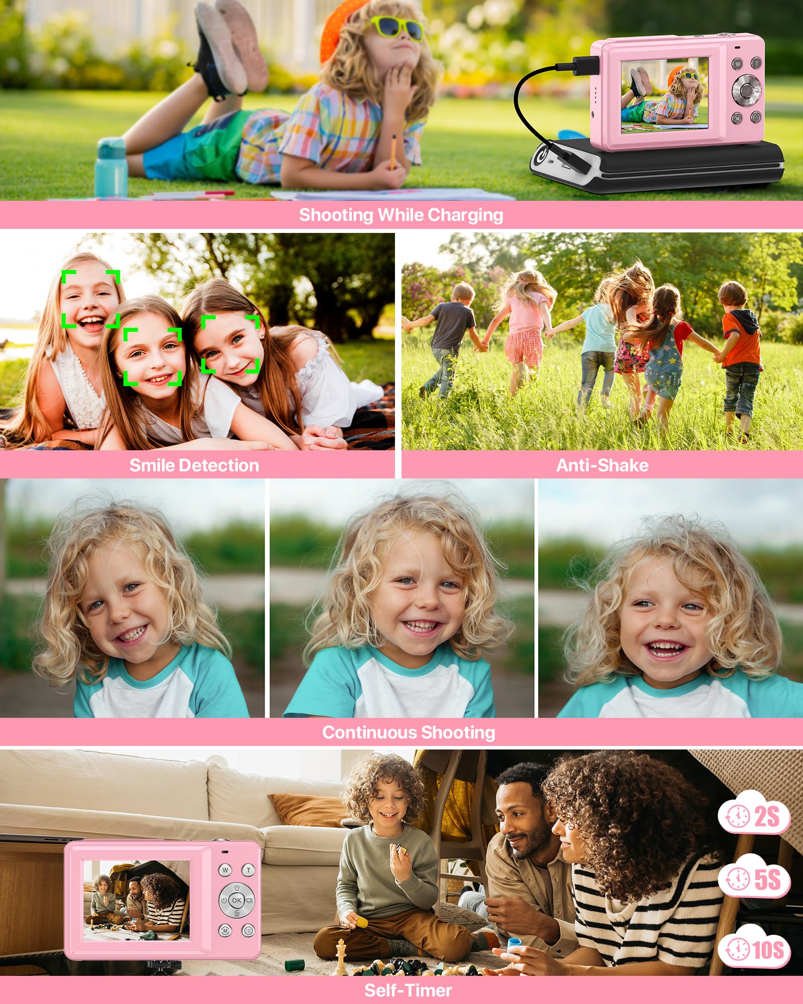 Kompaktowy aparat cyfrowy 1080P FHD 44 MP przenośny mini mały aparat fotograficzny z ekranem LCD 2,4 cala, 16-krotnym zoomem cyfrowym i 1 baterią kamera do vlogowania dla dzieci, dziewcząt, chłopców