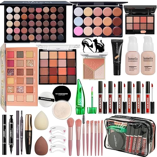 Kit completo de maquillaje todo en uno para mujer, juego de maquillaje para mujeres, incluye paleta de sombra de ojos, base, lápiz labial,