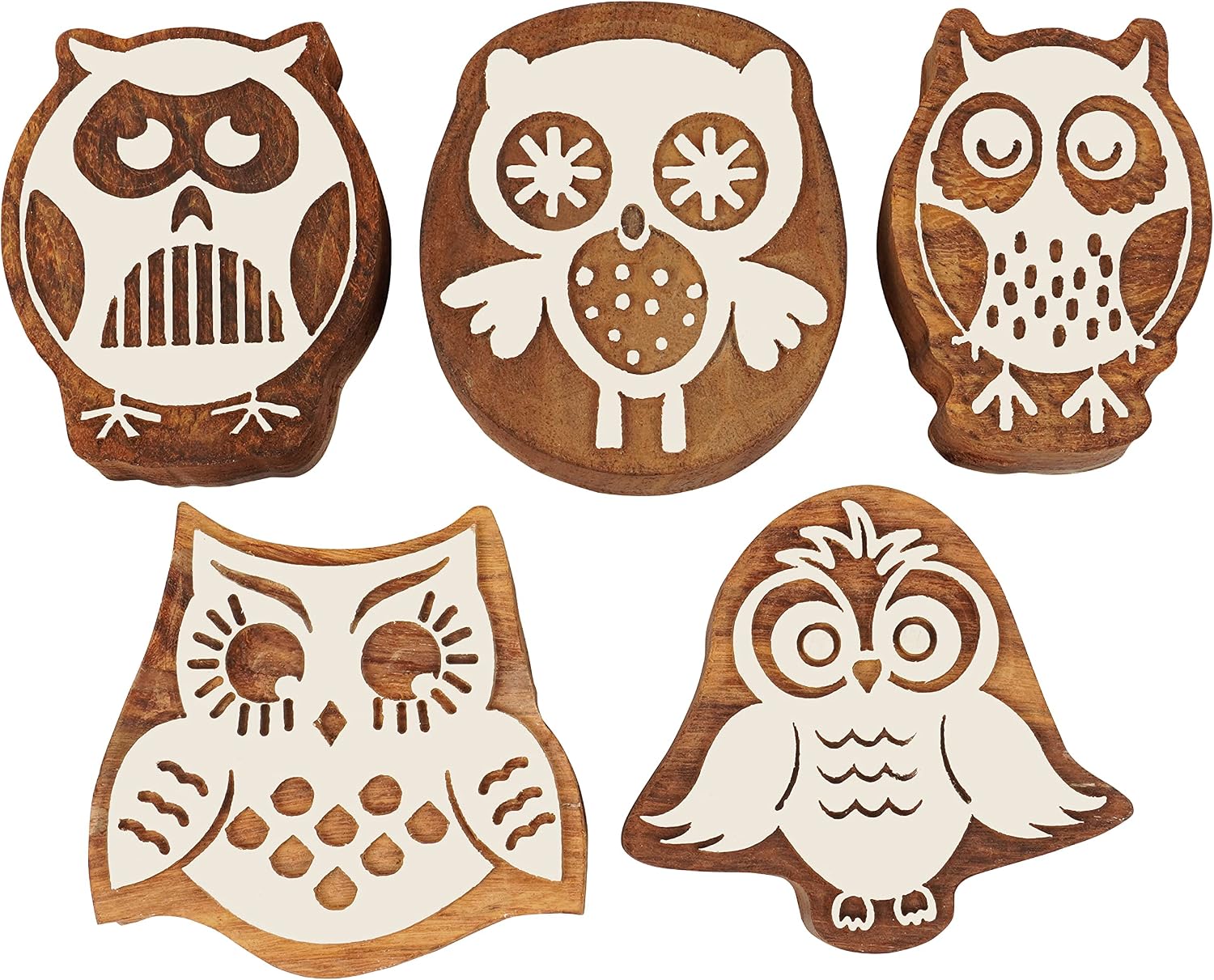 IBA Indianbeautifulart Textile Printing Block Owl Hand Carved Wooden Stamp Wood Block Printing Textile Stamps for Fabric/Pottery Blocks-2.5 Inches