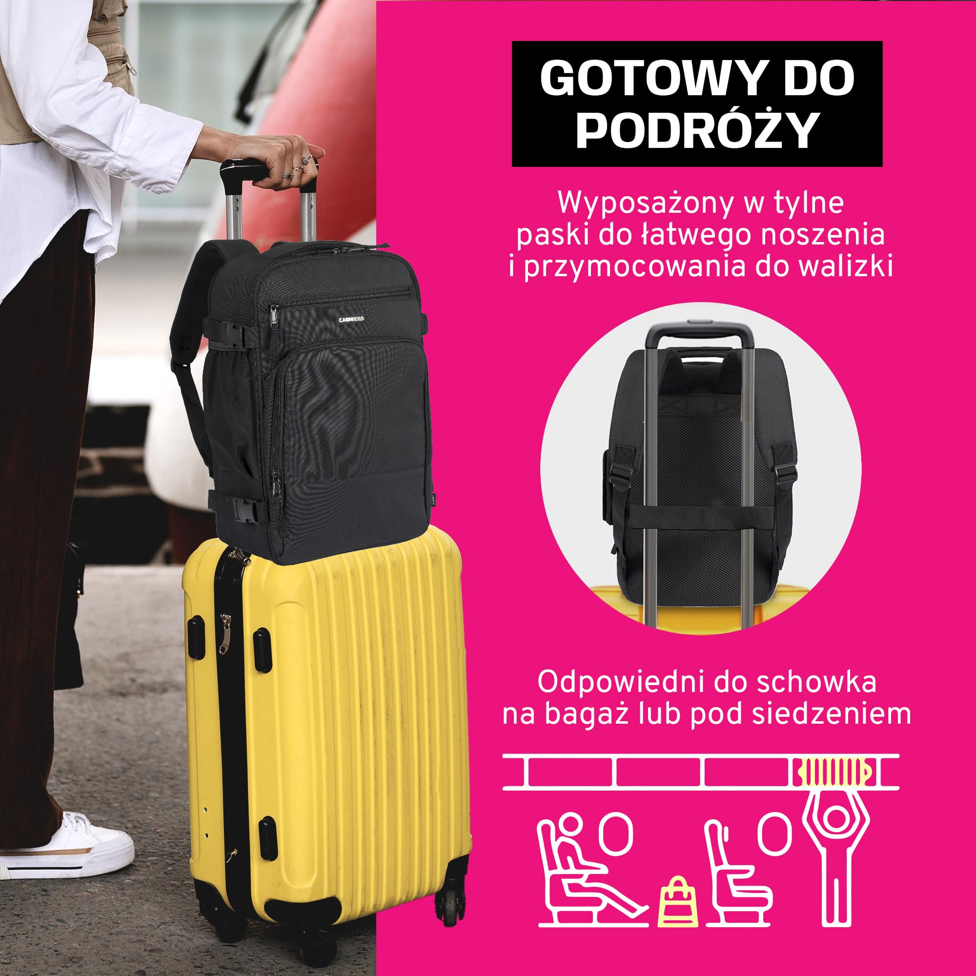 Berlin 20L 45x20x25 cm Lekki Plecak Podróżny – Zatwierdzony jako Bagaż Kabinowy Ryanair & EasyJet, Wodoodporny Poliester Oxford 600D, Bezpieczne Klipsy Kompresyjne