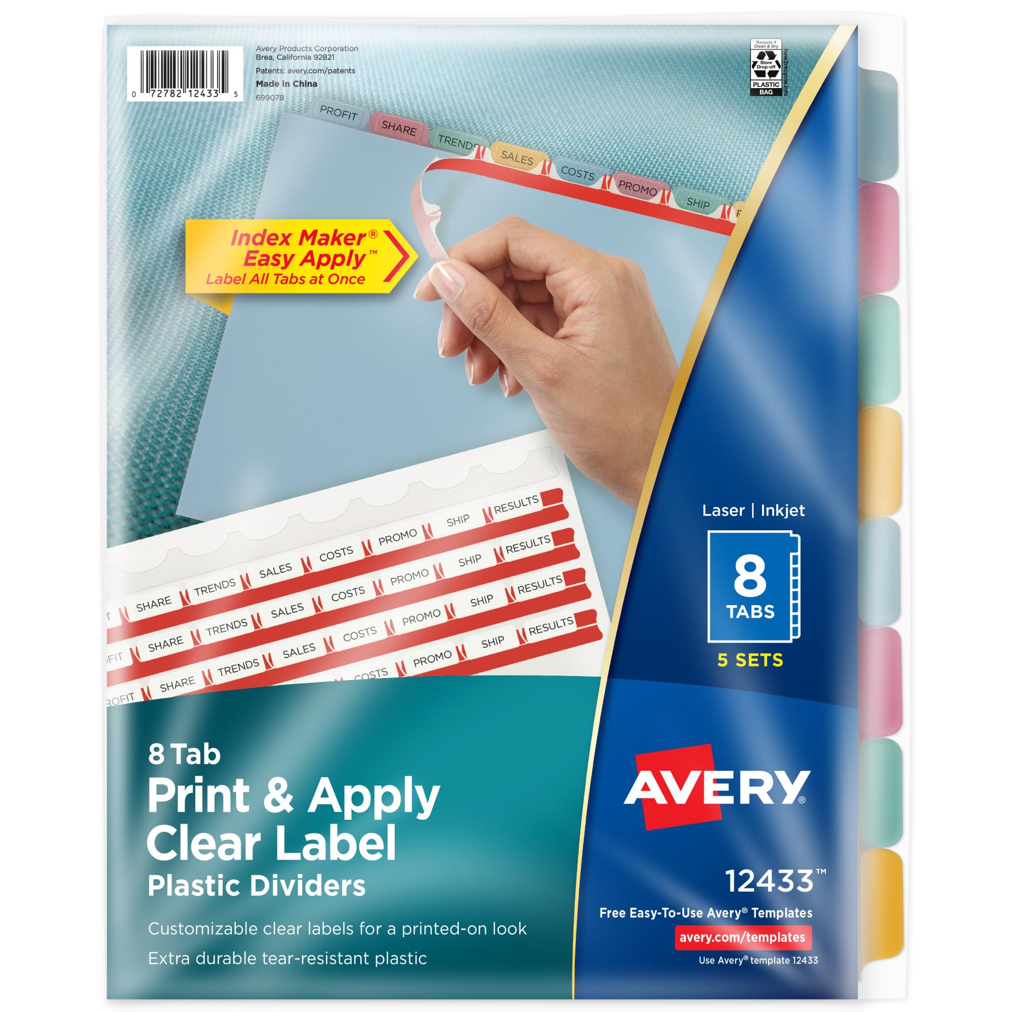 Avery 12433 Divisore – Divisore (Multicolore, Lettera)