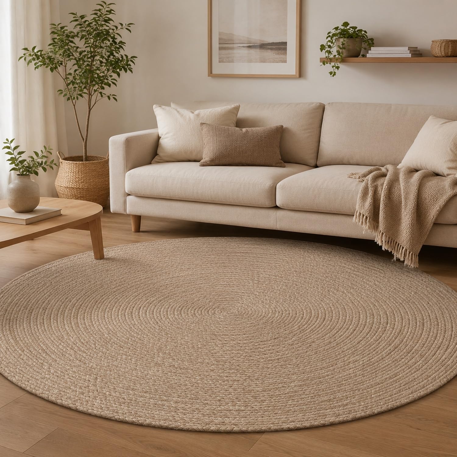 Rounds Jute Carpet – Handwoven Natural Fiber Rug for Living Room, Bedroom, Entryway | Boho Chic Eco-Friendly Area Rug | Rustic Designer Floor Mat:—(Jute, 6x6 feet-image-23