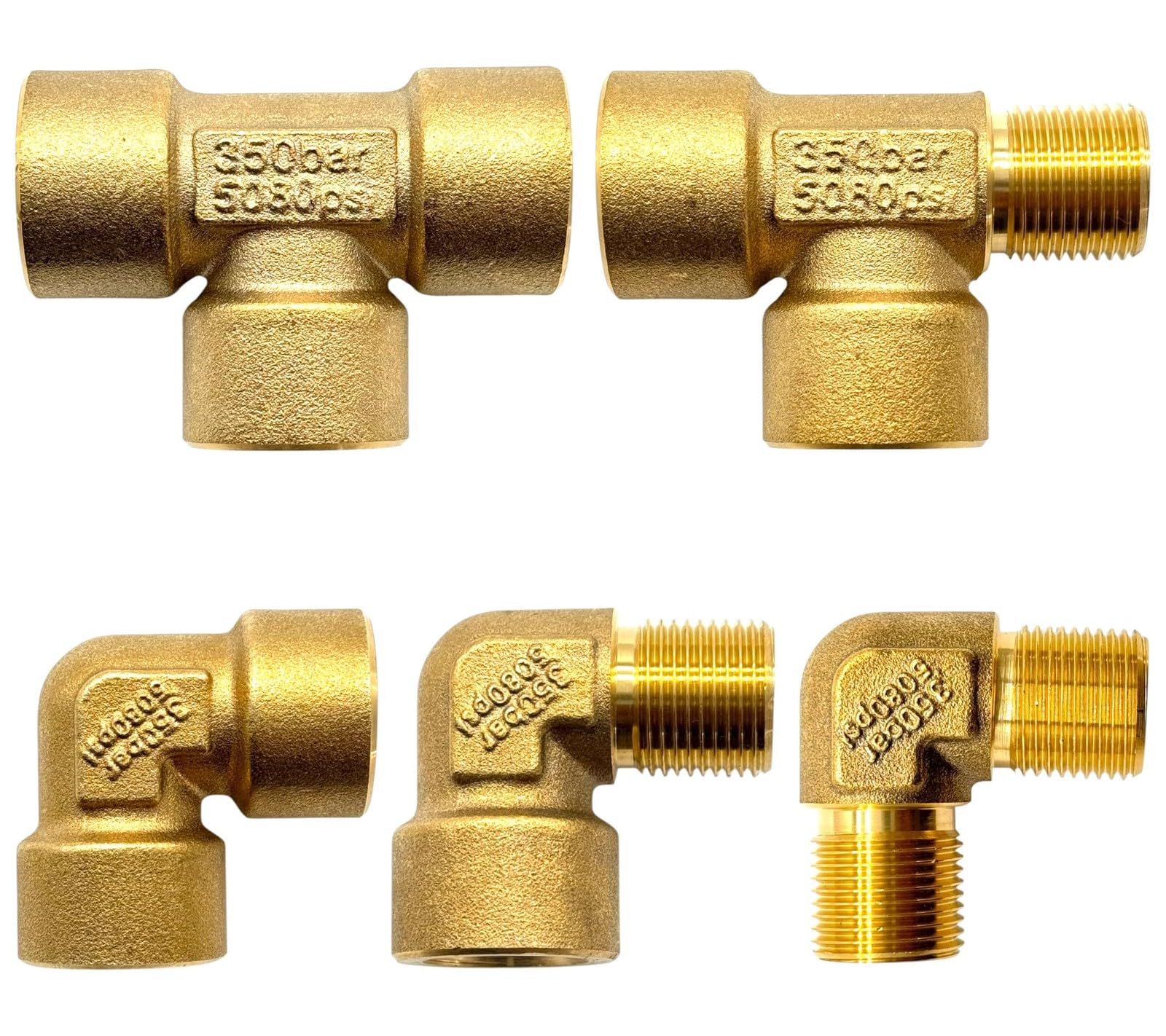 Messing 90° Winkel Adapter T-Stück Fitting 1/4" 3/8" Hochdruck Gewinde Verbinder bis 350 bar für Druckluft Hydraulik Wasserleitungen Werkstatt Industrie – M&M Smartek (90° Winkel 3/8" IG/AG)