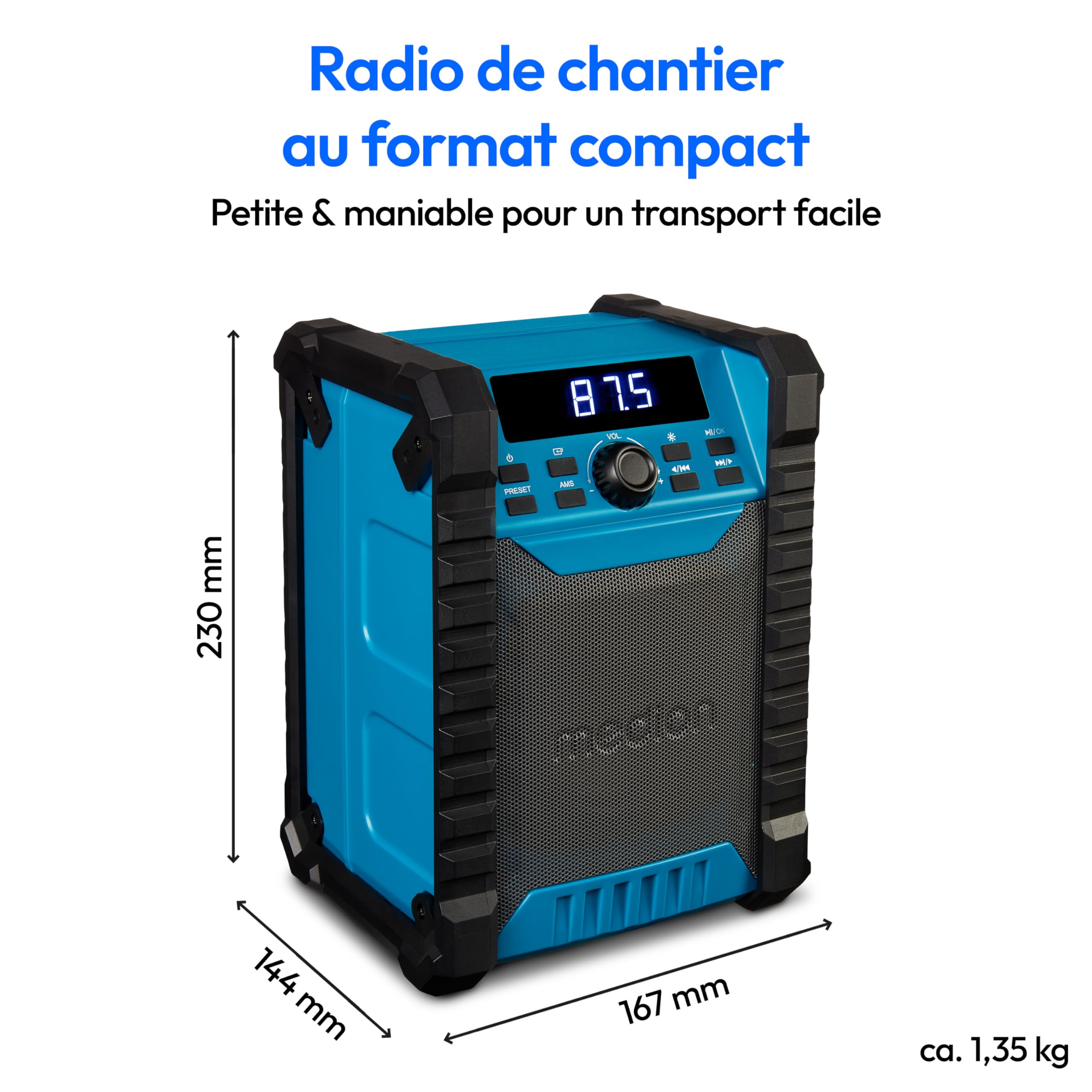 MEDION E65895 Radio de Chantier avec Batterie (boîtier Robuste, poignée de Transport, Bluetooth, Protection Contre Les éclaboussures (IP54), Radio FM, AUX) Vert