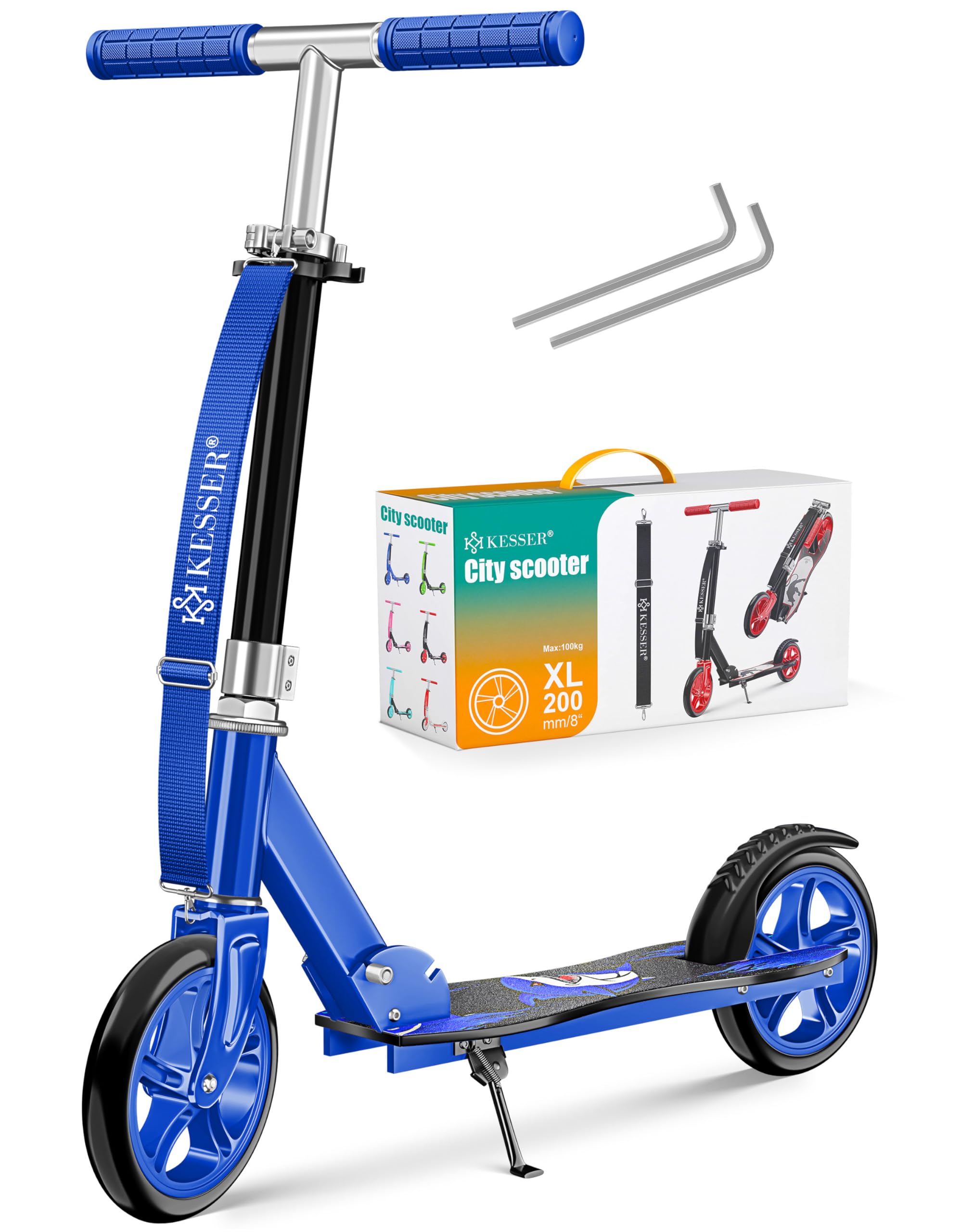KESSER® Scooter pour Enfants de Ville Trottinette Pliable réglable en Hauteur, Kickscooter jusqu'à 100kg, Frein de Roue Arrière, Jusqu'à 190cm de Hauteur, Sangle de Transport Incluse
