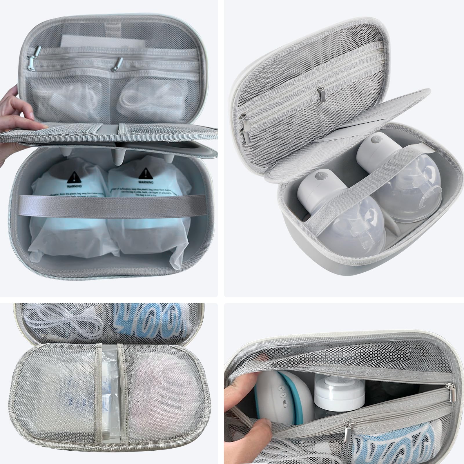 Gowing Funda de transporte para extractores de leche portátil, funda rígida con bandeja extraíble, bolsa de almacenamiento hermética para sacaleches compatible con la mayoría de extractores de leche