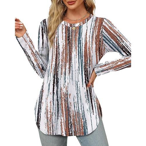 OFEEFAN Long Sleeve Shirts for Women Crewneck Basic Loose Tunic Tops Floral Beach Vacation Clothes 2025