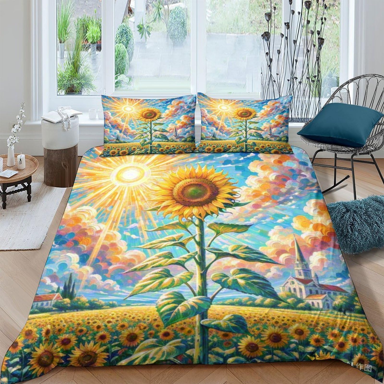 Housse de couette tournesol zippée en microfibre pour éliminer la corvée du repassage