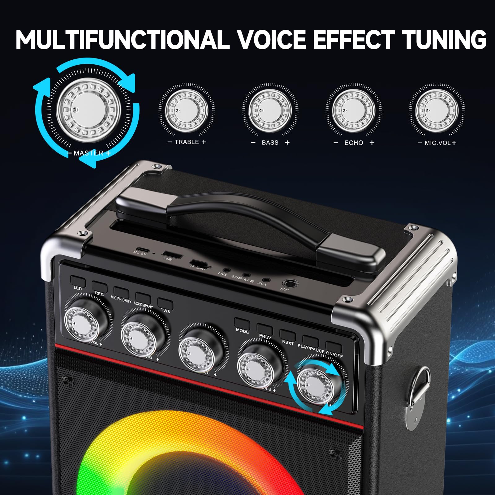 JYX Karaoke Partybox Profissional 2 Microfones Sem Fio, Karaoke Portatil com Luzes de Disco