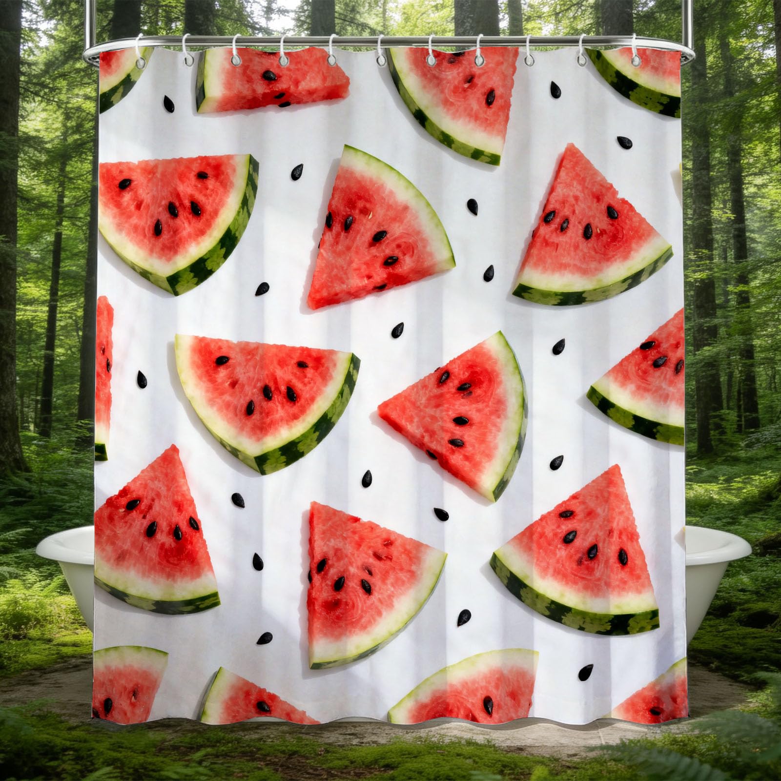 Hongduo 3D Watermelon Shower Curtain for Stalls Bathtubs Cartoon Bathroom Decor Shower Curtain Set Polyester Fabric Waterproof 180x180cm/71X71 Inch with Hooks