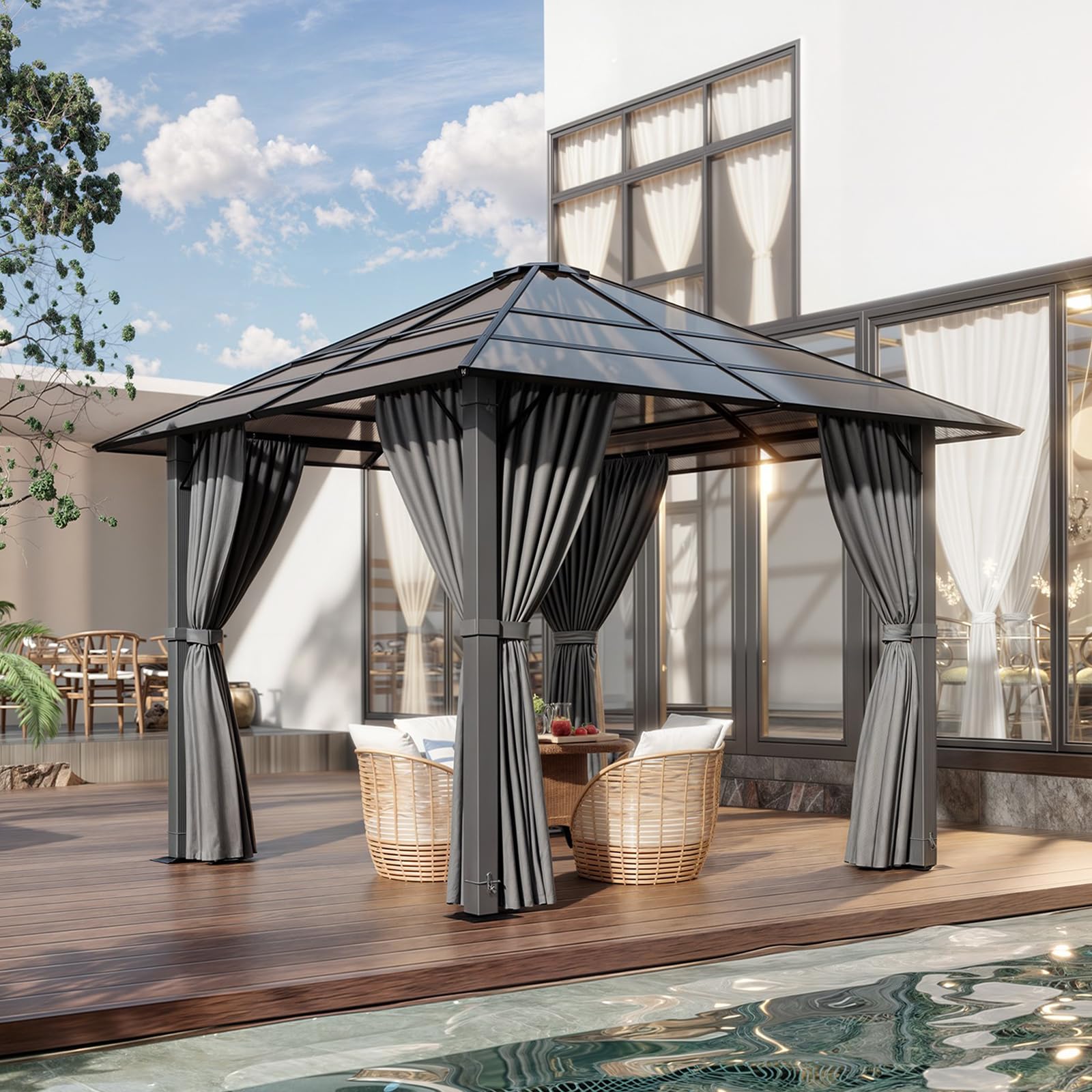 Devoko Tonnelle de Jardin 3x3 Imperméable et Stable, Tonnelle de Jardin Exterieur en Aluminium, Gloriette avec Toit Fixe Résistant aux UV, Hardtop Pavillon Convient pour Les Scènes Extérieures, Gris
