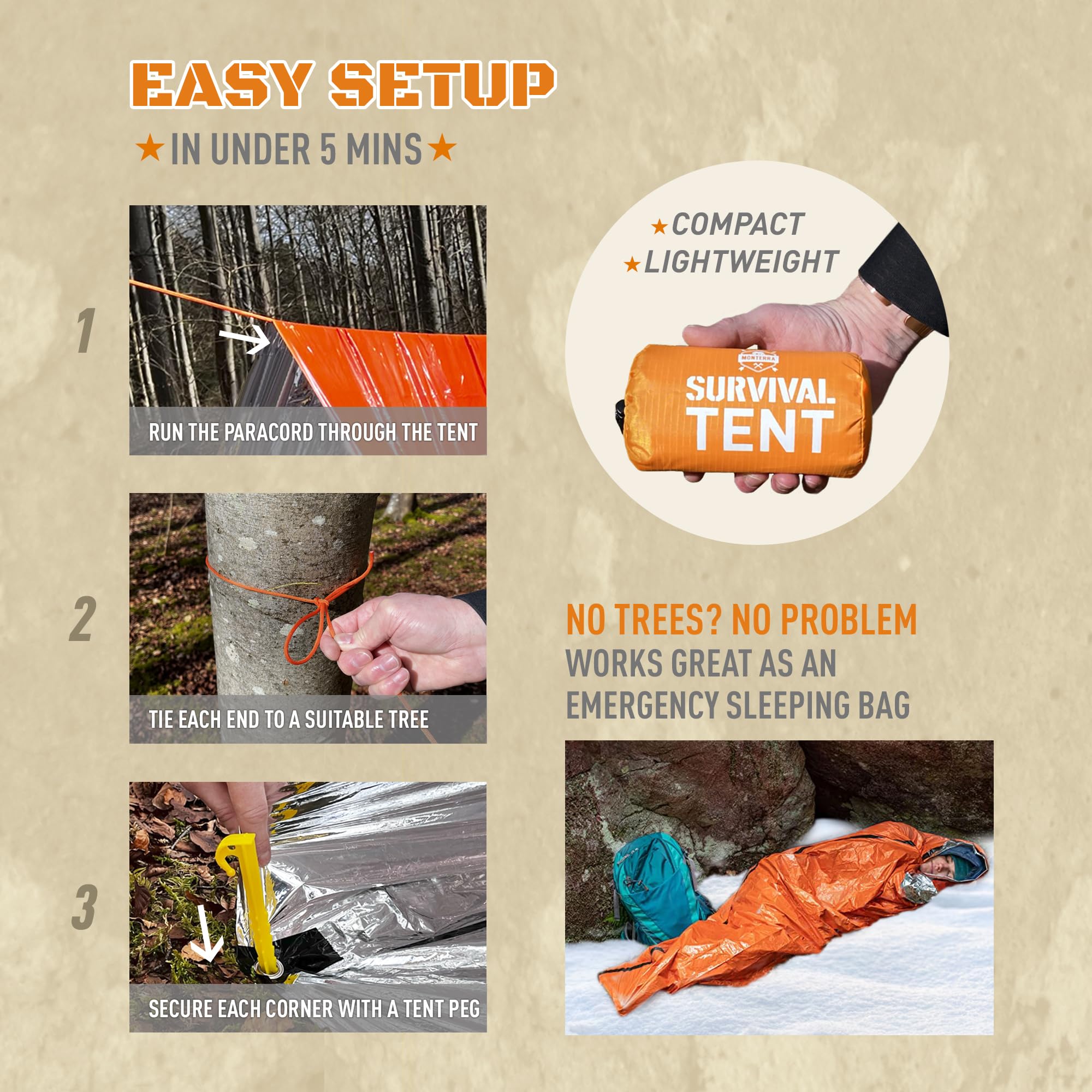 Go Tie Gear Tente de survie d'urgence – Tente d'urgence pour 2