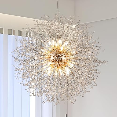 Miniatura 15 de Sputnik - Candelabros de cristal dorado de 9 luces, moderna luz colgante de diente de león, lámpara redonda pequeña, luces colgantes con cuentas