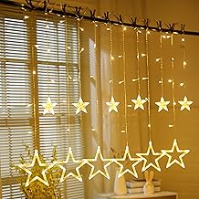 Star String Lights, 3.5M 138 LED Window Curtain Battery or USB Powered 12 Drops Hanging Decorative for Christmas Ramadan Indoor Outdoor Decor, Warm White