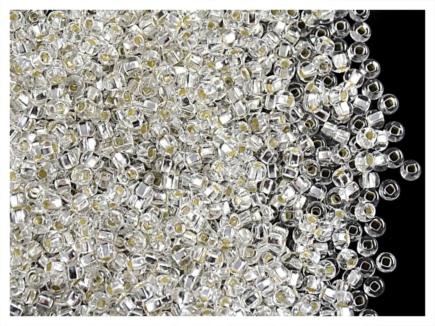 20 Grams (0,71 Ounces) 10/0 Rocailles Beads - Preciosa Ornela Czech Round Glass Seed Beads, Clear Silver Lined SH (78102)