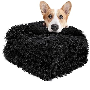 LOCHAS Luxury Fluffy Dog Blanket, Extra Soft and Warm Sherpa Fleece Pet Blankets for Dogs Cats, Plush Furry Faux Fur Puppy Throw Cover, 30''x40'' Black