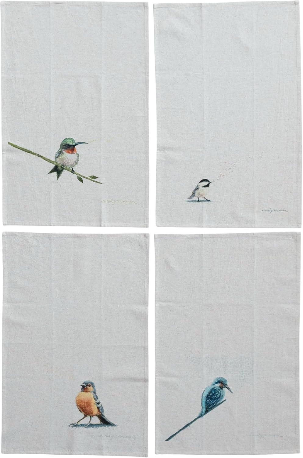 Creative Co-Op Avian Cotton and Linen Tea Towel Set, Multicolor, Set of 4
