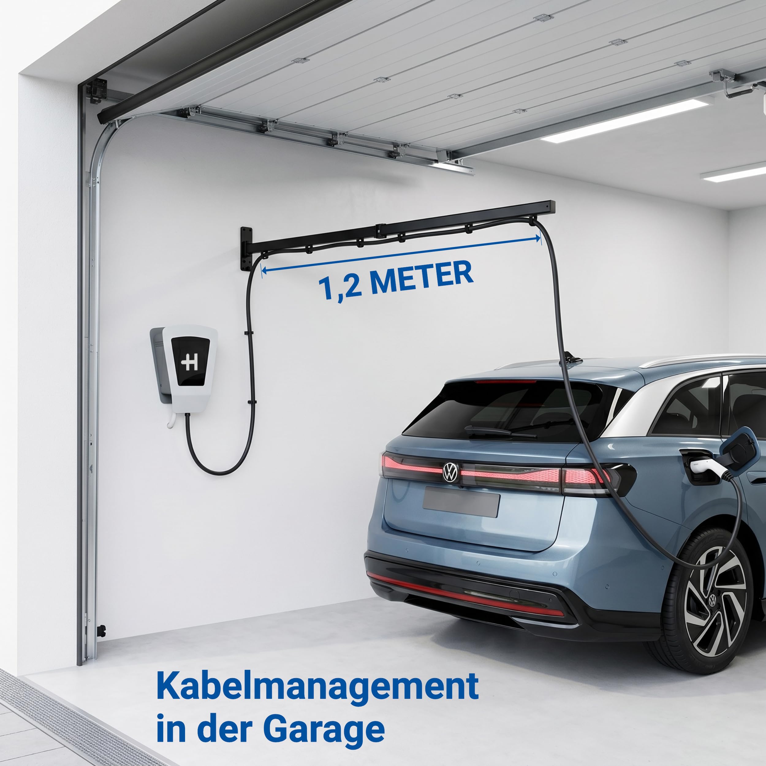 Klappbare Typ 2 Ladekabel Wandhalterung mit Schwenkarm – Platzsparende Kabelführung für Wallbox Ladekabel – Überkopf Kabelarm für E-Auto Garage, Carport und Stellplatz