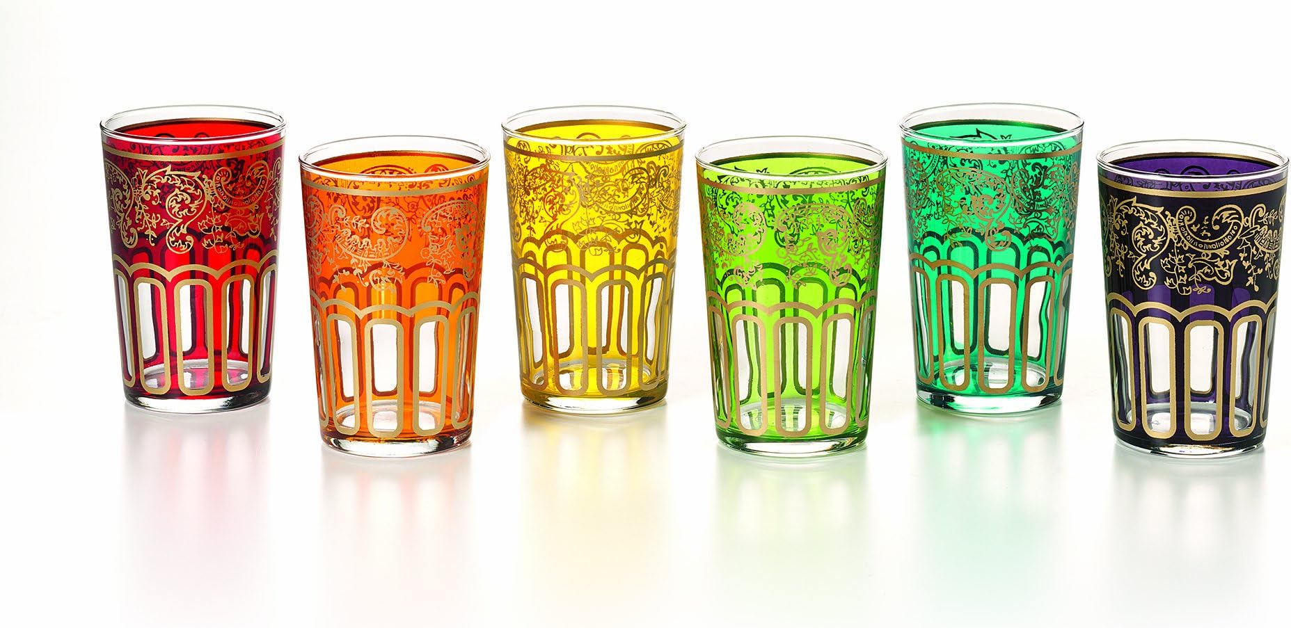 6-teiliges Marokkanisches Teeglas Set - Orientalische Teegläser Bunt Handgemalt, 9cm