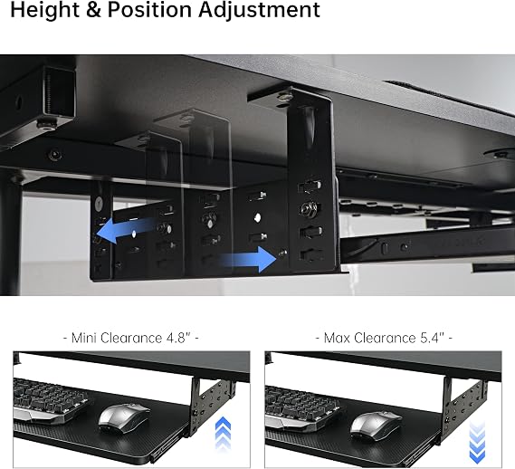 EUREKA ERGONOMIC Adjustable Keyboard Tray Under Desk, 28x11 Inch Large Slide Out Keyboard & Mouse Platform Tray, Wooden Pull Out Computer Keyboard Drawer for Typing Home Office Desk, Black
