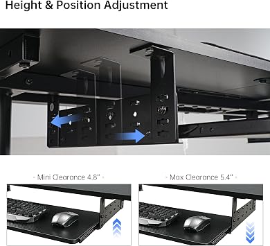 EUREKA ERGONOMIC Adjustable Keyboard Tray Under Desk, 28x11 Inch Large Slide Out Keyboard & Mouse Platform Tray, Wooden Pull Out Computer Keyboard Drawer for Typing Home Office Desk, Black