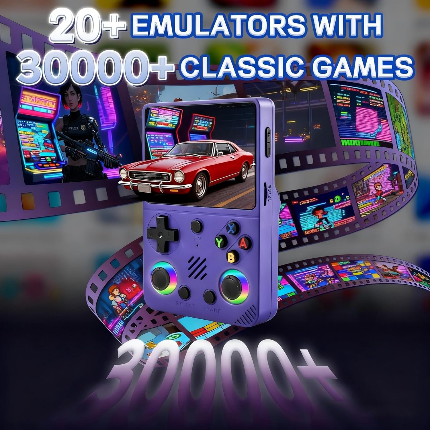 RG36PRO Handheld Game Console - Support 30000+Classic Games, 64G TF Card,Open Source System, 3.5-Inch Screen,3000mAh Battery, Portable Console for Travel, Gift for Adult or Partner-Purple - Image 2